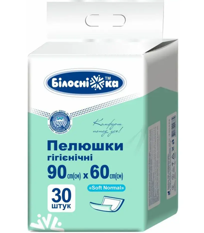 Пелюшки "Білосніжка" гігієнічні "Soft Normal" 90см х 60см (30шт уп) 21708 фото