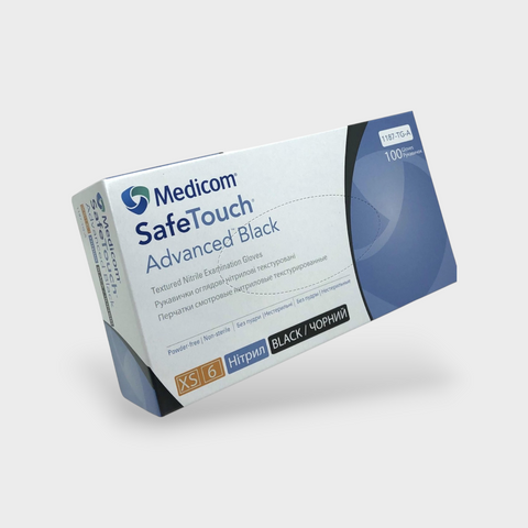 Нітрилові рукавички 50 пар/уп Medicom XS чорні 3.3 г 1187P-A фото