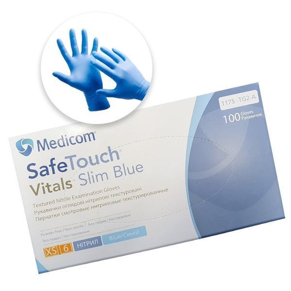 Перчатки Medicom SafeTouch Vitals Slim XS 3.0g(голубые) 1175-TG2_A фото