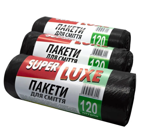 Сміттєві пакети TM Super Luxe 120л(25шт)Чорні (5672) 20684 фото